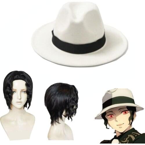 Demon Slayer Kimetsu no Yaiba Kibutsuji Muzan Short Wig with Curlers Cosplay Costume Heat Resistant Synthetic Hair Men Women Wig