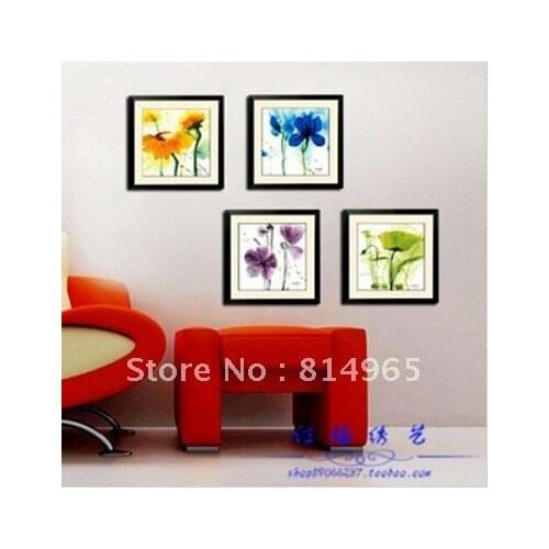 Embroidery Package Hot Sell Best Quality Cross Stitch 4 Classical Yellow Blue Purple Green Wave Ink Flowers