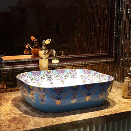 Rectangular Jingdezhen Bathroom ceramic sink wash basin Counter Top Wash Basin Bathroom Sinks ceramic wash basin sinks