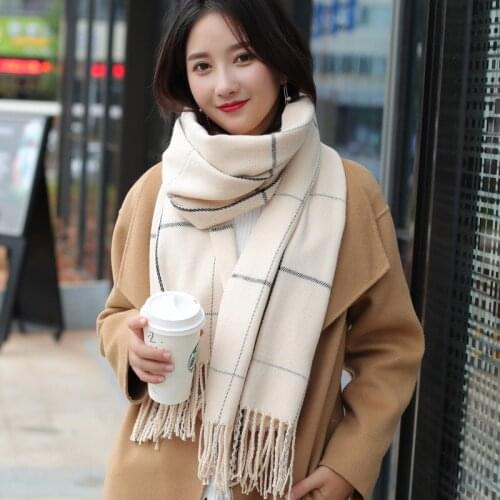 Lattice Scarf Ma'am Winter Imitate Cashmere Shawl Joker Thickening Keep Warm Scarf