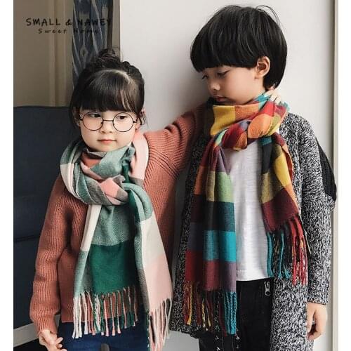 30*160-190CM autumn/winter imitation cashmere children adult plaid scarf contrast color matching parent-child shawl wholesale