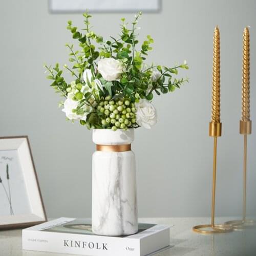 Ceramic White Marbling Vase Ins Nordic Tabletop Decor Tall Golden Light Luxury Vase Living Room Home Minimalist White Black Vase