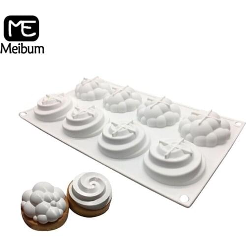 Brownie Mousse Mould 8 Cavity Cloud Silicone Cake Mold Spiral Chocolate Muffin Pastry Tray French Dessert Tart Ring Baking Tools