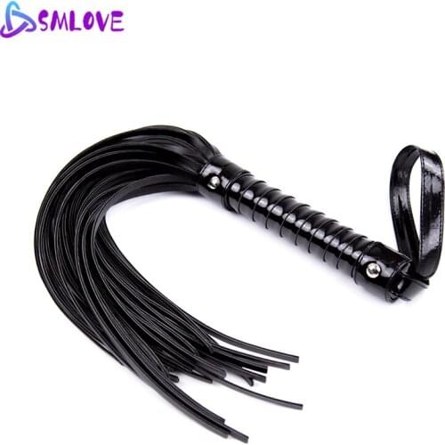 SMLOVE Bright Black Leather Whip Femdom Game Whip Bdsm Lash Fetish Flogger Flirting Tools Slave Sex Toys For Couple Women Game