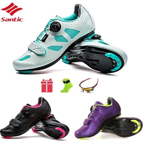Santic Women Cycling Road Shoes Lace-up Cycling Athletic Racing Team Bicycle Shoes Breathable Cycling Clothings MTB Shoe LS17006