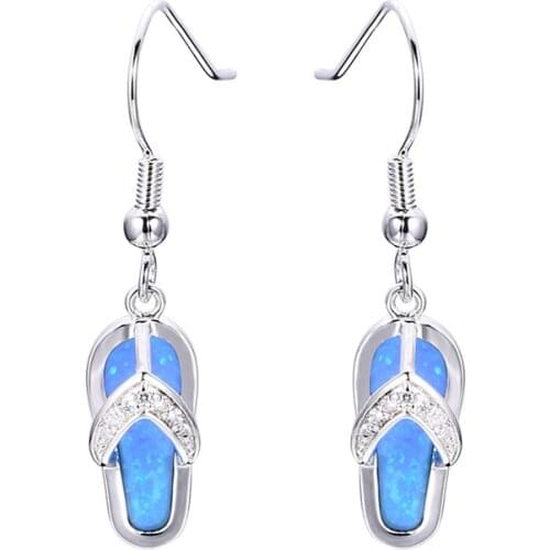 2021 Fashion Women Long Dangle Earrings Cute Slipper Design Zircon Imitation Fire Opal Earrings Wedding Bohemian Jewelry Gift