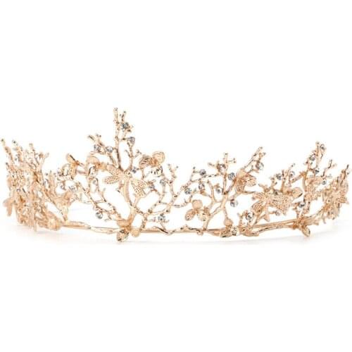 Women Gold Rhinestone Flower Bridal Crown Tiaras Wedding Diadem Hair Accessories
