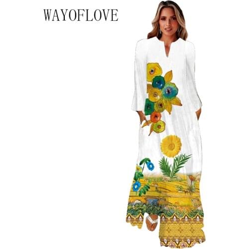 WAYOFLOVE New 3D Flowers Print Dress 2021 Autumn Long Sleeve Beach Casual Plus Size Dresses Woman Elegant Girls Long Dress Women