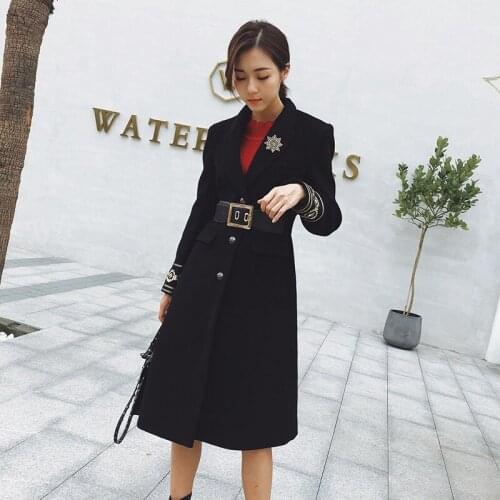 Coat New Sequin wool women s mid long temperament belt knee high winter wool coat women can customized big size