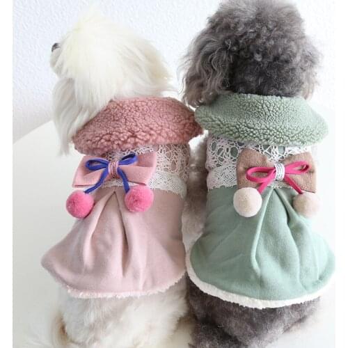 Winter Clothes for Dogs Soft Reversible Warm Neck String Ball Pet Coat Pink Blue Teddy Costume