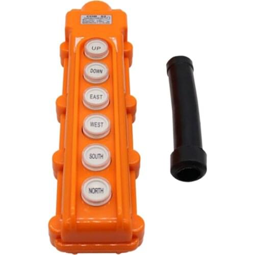 1pc COB63 Hoist Push Button Switch Crane Pendant Station 6 Ways Orange