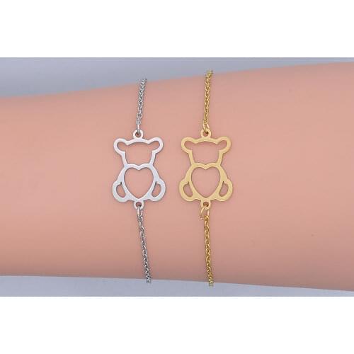 100% Stainless Steel Dainty Heart Bear Charm Bracelet For Women Wholesale Factory Sale Amazing Quality