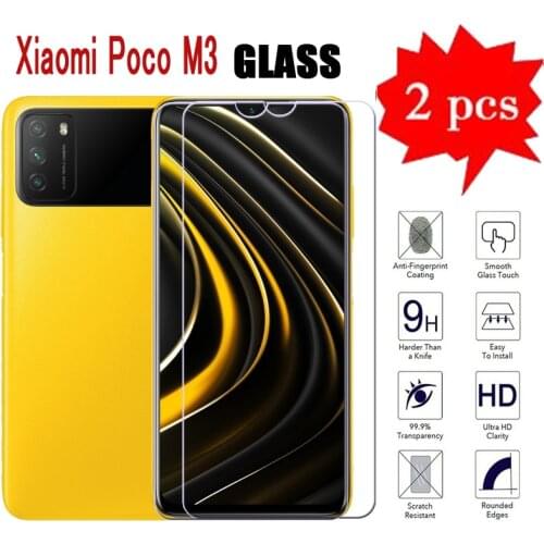 2-1Pcs 2.5D 9H For Poco M3 Glass Phone Screen Protector Film Glass For Xiaomi M3 M 3 Explosion-Proof Protective Cover 6.53 Inch