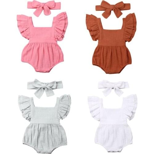 0-24M Newborn Baby Girl Boy 2PCS Summer Clothes Ruffle Romper Jumpsuit Outfits Clothing