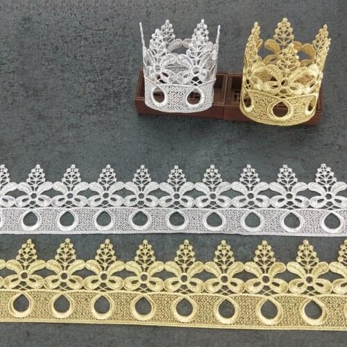 2Yard Gold Wide Lace Trim Ribbon Embroidered Lace Fabric with Tassel Girls Crown DIY Crafts Garment Accessories Sewing Applique