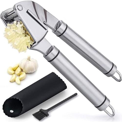 304 Stainless Steel Garlic Press Mincer Crusher With Silicone Roller Brush Peeler Easy Squeeze Rust Proof kitchen items