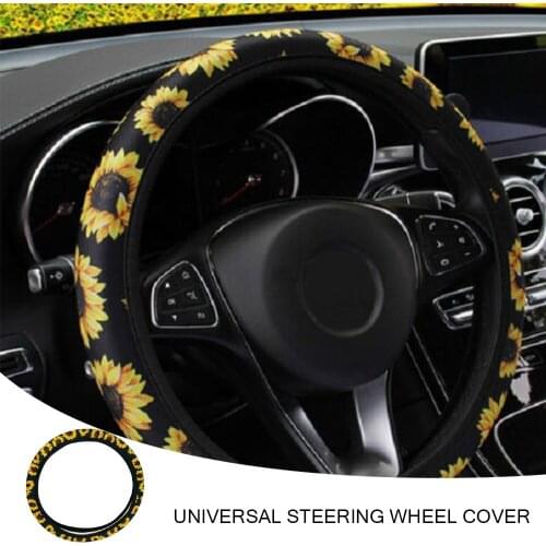 37-38cm Car Steering Wheel Cover Daisy Flower Auto Interior Decoration Knitted Steering Wheel Cover Universal Car Accessories
