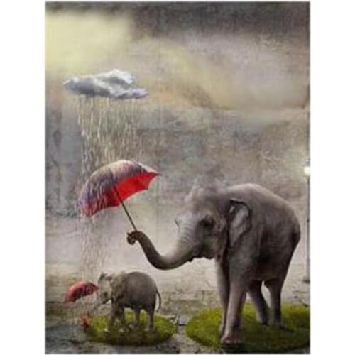 5D DIY Full Round Diamond Painting Elephant With Umbrella Cross Stitch 3D Embroidery Rhinestone Mosaic Home Decor Gift Y1418