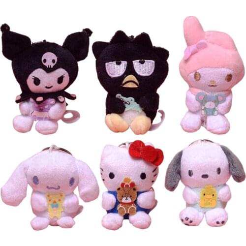 6cm Cartoon Plush Toys Kuromi Melody Cinnamoroll Pochacco Purin Dog KT Cat Anime Keychain Kawaii Cute Plushie Stuffed Girls Gift