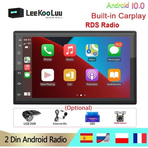 LeeKooLuu 2 Din Car Radio Player Android 10.0 built-in Carplay GPS Navigation Multimedia For Nissan Toyota Kia Hyundai Ford VW