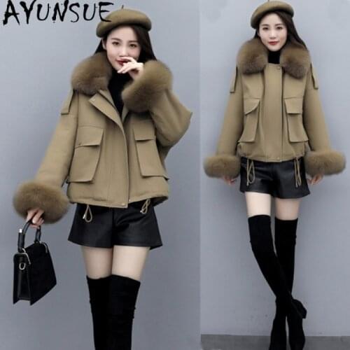 AYUNSUE Women's Parkas With Natural Fur