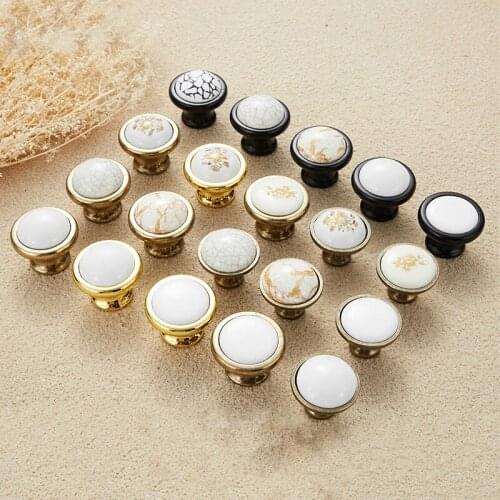 Black / White Crack Ceramic Furniture Handle Single Hole Wardrobe Knob Zinc Alloy Cabinet Door Handle Home Decoration Hardware