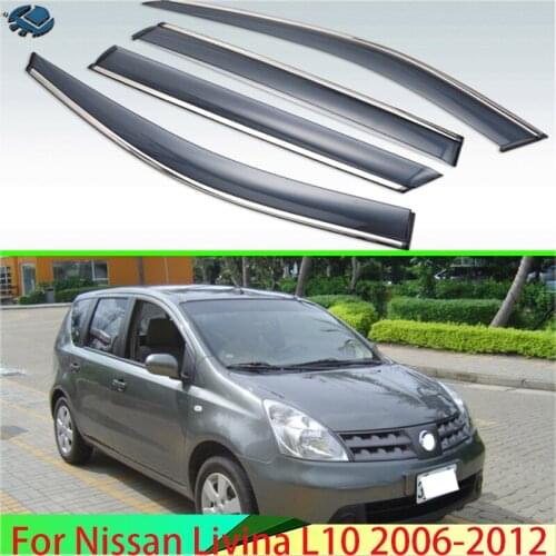 For Nissan Livina L10 2006-2012 Plastic Car Window Visors Rain Sun Visor Shield Cove Accessories 4PCS 2007 2008 2009 2010 2011