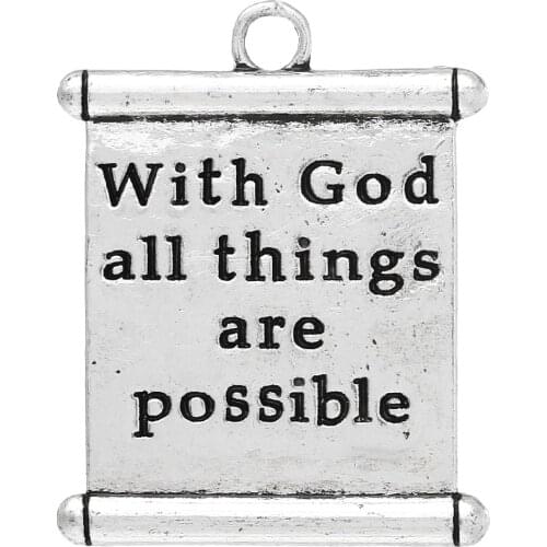 DoreenBeads Charm Pendants Rectangle Silver Color Message Pattern Carved 35mm x 28mm,5 PCs