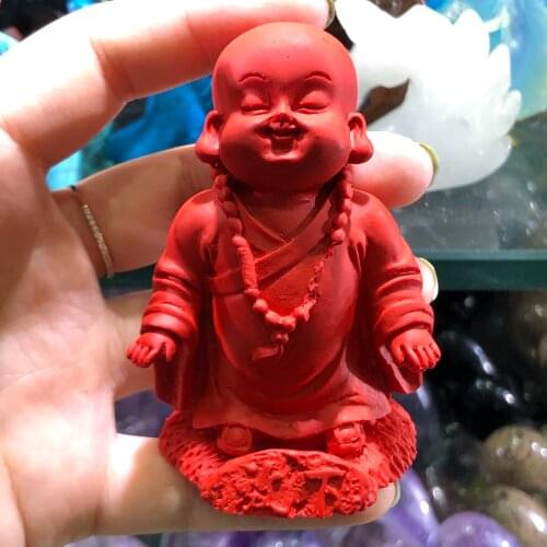 Natural red tourmaline carved happy monk home decoration