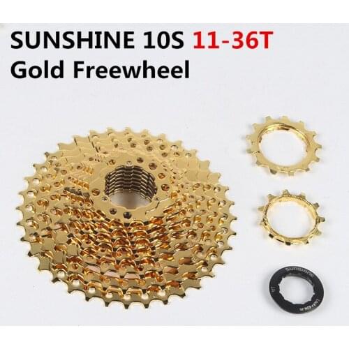 SUNSHINE 10 Speed Mountain Bike Freewheel High Tension Steel 11-36T Nichrome Gold Cassette Flywheel Bicycle Parts
