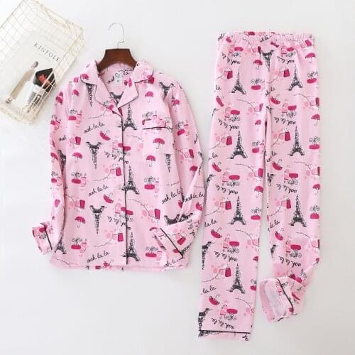 Cotton Pajamas Set Warm Sexy Women Pyjama Sleepwear Big Size 2020 Spring V-Neck Print Pajama Long Shirt Pants 2Piece/Set