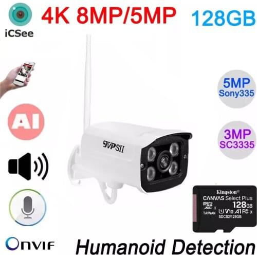 ICsee Cell Phone Remote Monitoring 4pcs Array LED 5MP,4MP 128G Human Detection Onvif Waterproof Two-Audio AI CCTV WIFI IP Camera