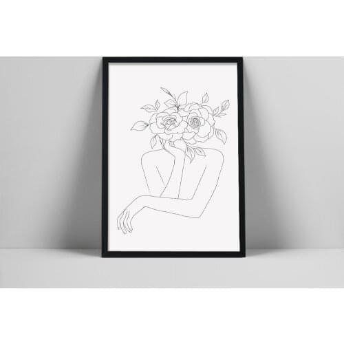 Flower line art, flower woman line art, boho wall decor, aesthetic room decor, boho art, minimal art, woman with floal BBoho Abs