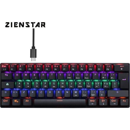 ZIENSTAR 60% Italian Type C Connector Wired Mechanical Gaming Keyboard with RGB Light 61 Keys Blue Switch for Desktop