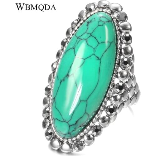 Wbmqda Hot Boho Natural Stone Ring Tibetan Silver Beach Party Ethnic Bride Wedding Ring Retro Jewelry