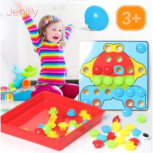 Colorful Buttons Assembling Mushroom Nail Set Mosaic For Children Kids Early Educational Toys 3D Puzzle Board oyuncak