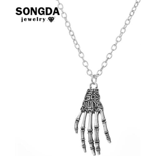 SONGDA Hottest Punk Gothic Necklace Skeleton Skull Hand Claw Skull Bone Fashion Necklace Women Men Personality Goth Jewelry Gift