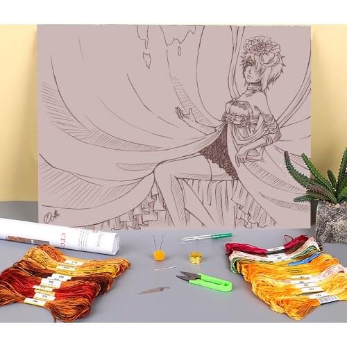 Cartoon Girl Woman Printed 11CT Cross-Stitch Full Kit Embroidery DMC Threads Craft Handiwork Knitting Handmade Different