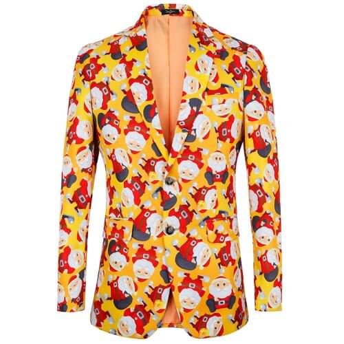 Suit Men Happy Christmas Blazers Jacket Men Suits New Print Mens Blazer masculino Fashion Casual Single breasted Plus Size coat
