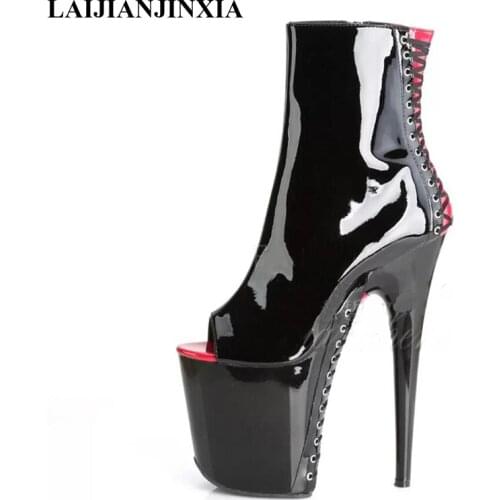 LAIJIANJINXIA New 17 cm Stiletto Heels Women Boots Sexy Ankle Boots Fashion Fish Mouth Party Club Model Pole Dancing Shoes