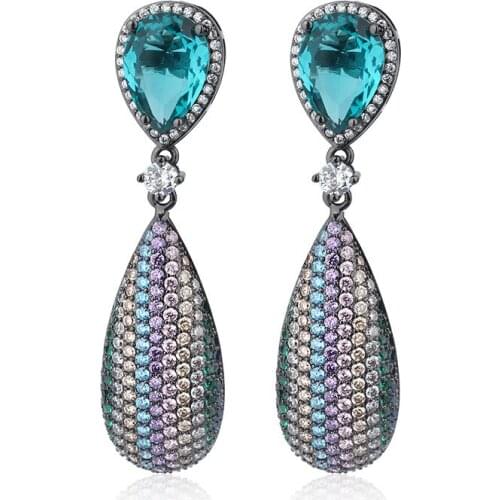 OMYFUN New Earrings Women Brazil Design Geometric Statement Earring Multicolor Crystal Drop Earring Hanging Fashion Jewelry E26