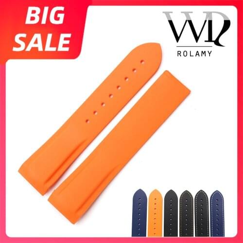 Rolamy 20 22mm For Omega Planet Ocean 45 42mm TOP Quality Navy Blue Black Rubber Silicone Rubber Wrist Watch Band Strap Loops