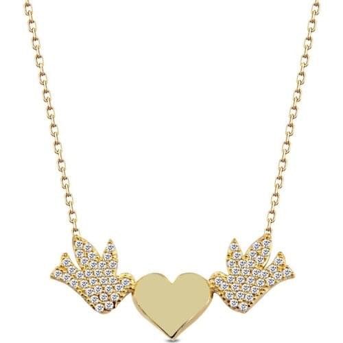 Name Post Lovebirds in Heart Silver Necklace DN187