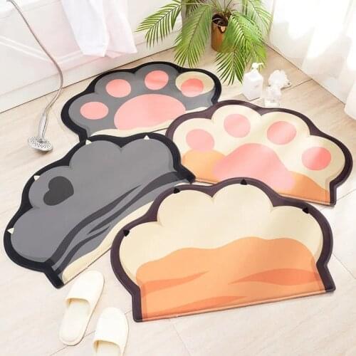 Cute Home Decoration Kawaii Cartoon Cat Paw Print Rug Mat For Living Room Bedroom Carpet Water Absorption Bathroom Kitchen Rugs