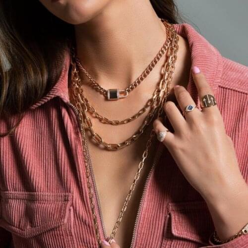 Iced Out Bling Rhinestone Gold color wide Miami Cuban Link Chain Necklace women Mens Hip hop key charm choker Necklace Jewelry