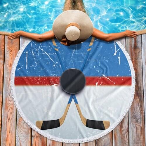 Sport Hockey Stadium Retro Microfiber Round Beach Towel Fashion Tassel Printed Beach Towel Travel Mat