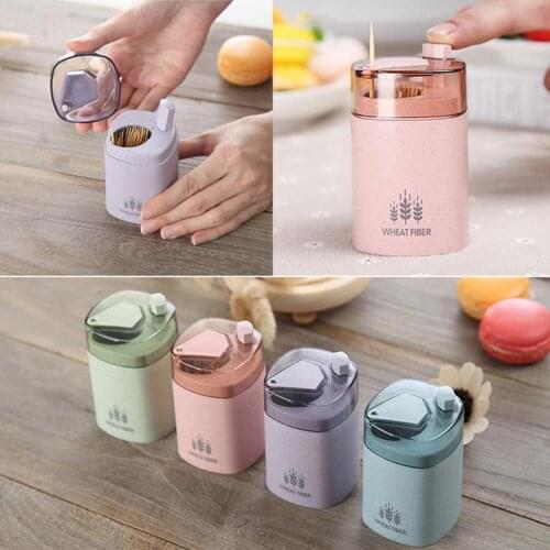 Fashion Wheat Straw Automatic Toothpick Holder Container Dispenser Home Decor Home Decor Automatic Convenient to Use