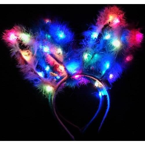 LED 14 Lights Bright Feather Earband Concert Light Headwear Night Market new year christmas birthday party flashing Push Gift