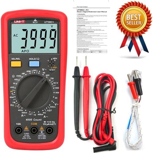 UNI-T UT39C+ LCD Digital Multimeter DC/AC Voltage Current Meter NCV Capacitance Resistance Diode Tester Voltmeter Ammeter