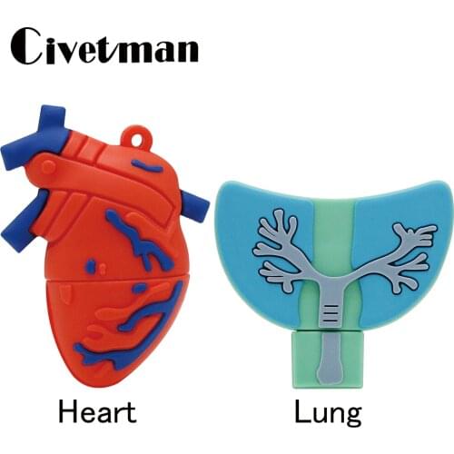 USB2.0 Pen Drive Human Organs Heart Lung USB Flash Drive 32GB 64GB Cartoon Memory Stick 4GB 8GB 16GB Mini Pendrive Memories Disk